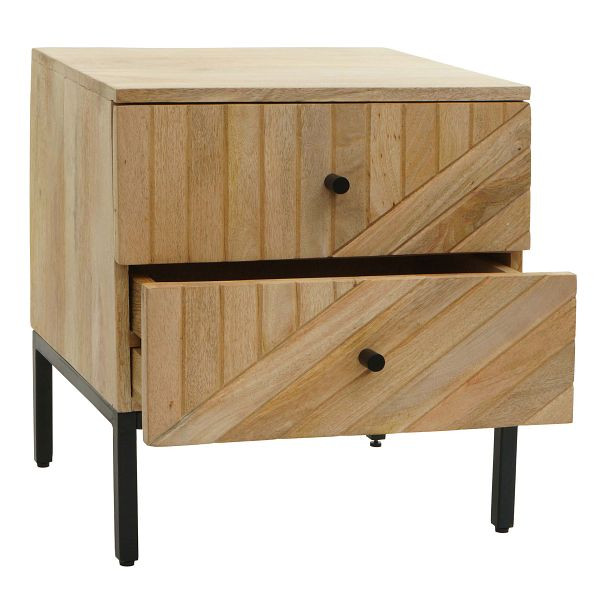 Mendler Nachttisch HWC-L95, Kommode Beistelltisch Nachtschrank Schrank, Schublade Mango-Holz 51x45x40cm MVG, natur, 103181