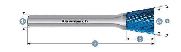Karnasch Hartmetall-Frässtift Blue-Tec beschichtet WKN/ HP-4 d1=6 / l2=8 / d2=6 / l1=50mm, VE: 3 Stück, 115098015
