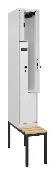 C+P Z-Spind Evolo PLUS, Bank, 2 Fächer, 2120x300x815mm, 9016/9016, Drehriegel, Sitzfläche Buche-Hartholz, Sitzbank, 0490537-102 S10019