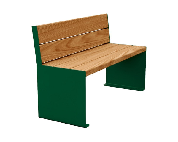 Procity Sitzbank Kube, 1200 mm, Mit Rückenlehne Stahl & Holz Ohne Armlehnen, helle Eiche/RAL 6005, 306380.6005.CHEC