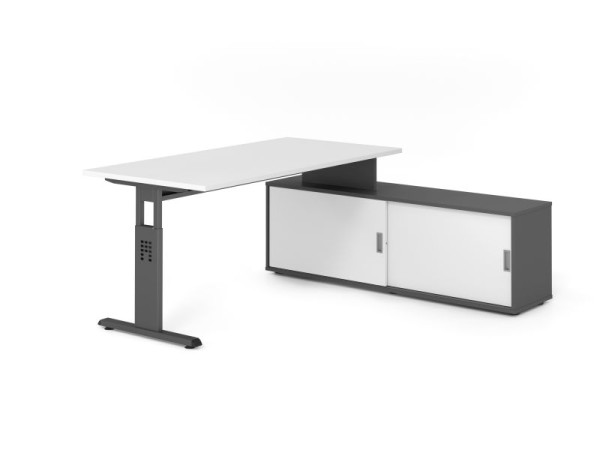 Hammerbacher Aufsatz-Schreibtisch OSE16, 160x80cm, Platte: Weiß, 25mm dick, T-Fuß Gestell Graphit, Graphit / Weiß, VOSE16SB/W/G/G/W