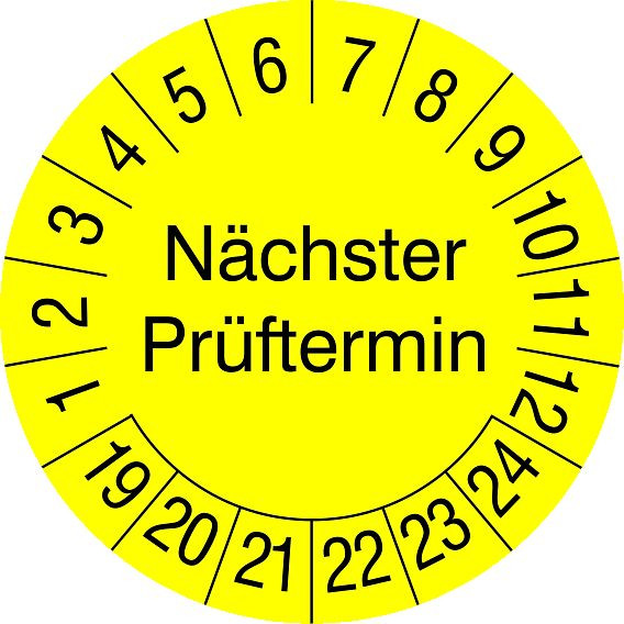 SafetyMarking Prüfplakette, Nächster Prüftermin, Prüfzeitraum: 19-24, Ø 5 cm, Folie, selbstklebend, VE: 6 Stück/Bogen, 30.3732-19-24