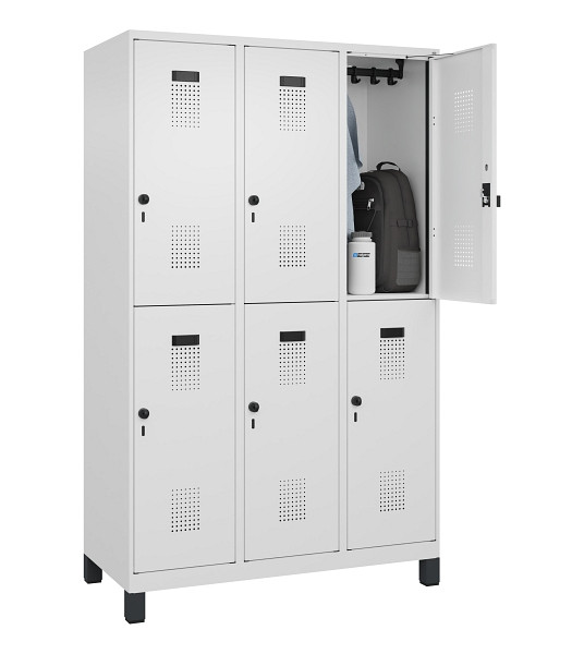 C+P Doppelstöckiger Spind Evolo PLUS, mit Füßen, 6 Fächer, 1950x1200x500mm, 901, Frontfarbe RAL 9016 Verkehrsweiß, Drehriegel, 049310-32 S10020