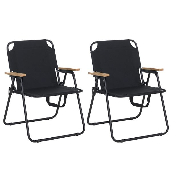 Mendler 2er-Set Campingstuhl HWC-Q43, Gartenstuhl Balkonstuhl Freizeitstuhl, klappbar Bambus Metall Stoff/Textil, schwarz, 122900