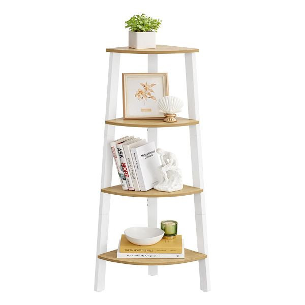 VASAGLE Eckregal, vierstöckiges Eckregal, Bücherregal oder Pflanzenstand, industrielle Akzentmöbel, Natureiche und matte weiße, LLS034Y70
