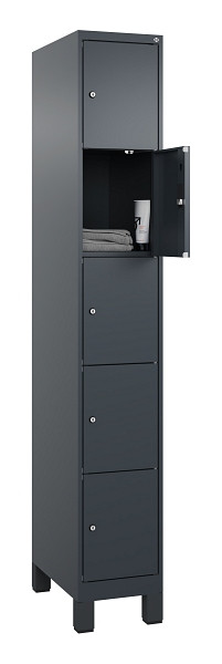 C+P Schließfachschrank Evolo PLUS, mit Füßen, 5 Fächer, 1950x300x500mm, 7016/70, Frontfarbe RAL 7016 Anthrazitgrau, 049010-105 S10016