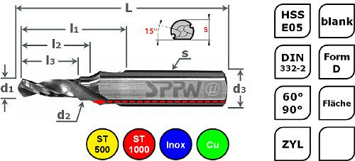 SPPW Stufenzentrierbohrer HSS-E05 Form D-FL M20 - 17,5x21,0x31,5, 1234202000
