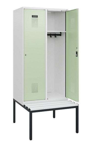C+P Spind Evolo PLUS, 2 Abteile, 1950x800x815mm, 9016/6019, Zylinderschloss, Material Sitzfläche Kunststoff, Sitzbank, 0490505-22 S10100