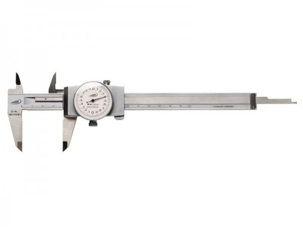 HELIOS PREISSER Uhrmessschieber, rostfreier Stahl, verchromt Zeigerumdr= 2mm 1/50, Messbereich 0 - 200 mm, 217502
