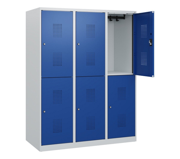 C+P Doppelstöckiger Spind Evolo PLUS, 6 Fächer, 1530x1200x500mm, 7035/5010, Zylinderschloss, 0493005-32 S10029