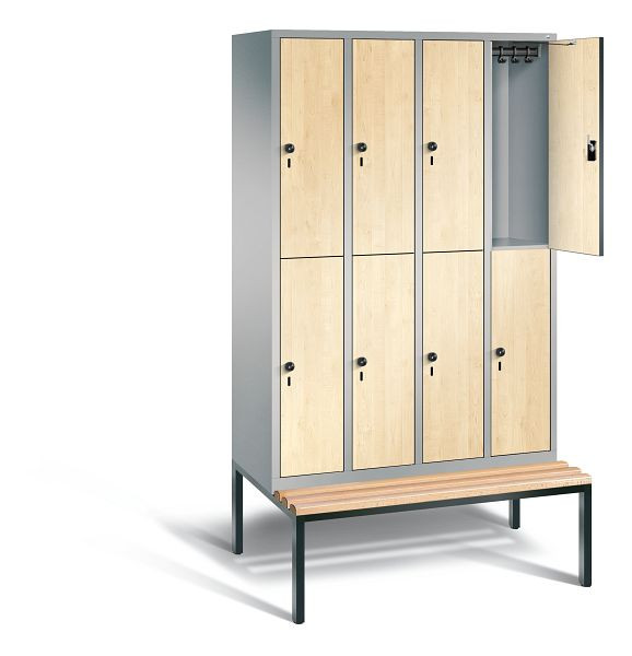 C+P Spind doppelstöckig Evolo, H2090xB1190xT815mm, Farbe: Weißaluminium / Dekor Donau-Ahorn, 48350-40 S10453