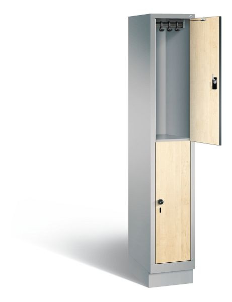 C+P Spind doppelstöckig Evolo, H1800xB320xT500mm, Farbe: Weißaluminium / Dekor Donau-Ahorn, 48320-10 S10115