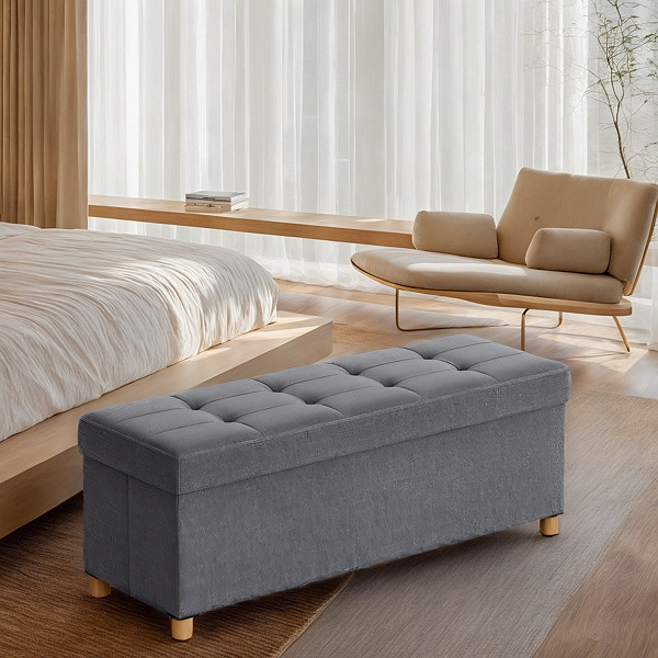 SONGMICS Ottoman Speicher, Schiefergrau, 110x38x40 cm, LSF018G11