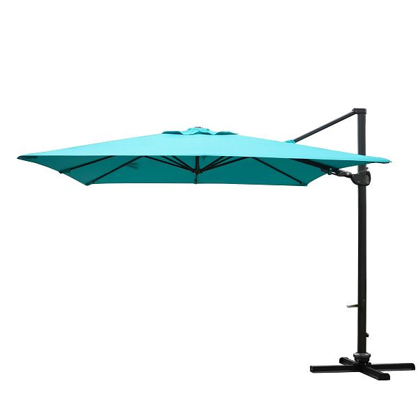 Mendler Gastronomie-Ampelschirm HWC-A39, 3x3m (Ø4,24m) schwenkbar drehbar, Polyester/Alu 31kg, türkis ohne Ständer, 59352