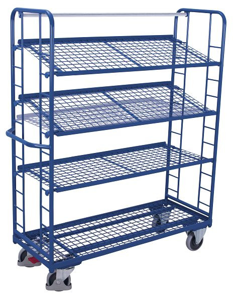 VARIOfit Etagenwagen mit 4 Drahtgitterböden, Außenmaße: 1.805 x 650 x 1.855 mm, RAL 5010 enzianblau, sw-640.212