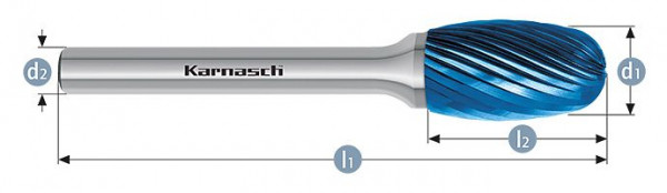 Karnasch Hartmetall-Frässtift Blue-Tec beschichtet TRE/ HP-2 d1=10 / l2=16 / d2=6 / l1=60mm, VE: 2 Stück, 115040030