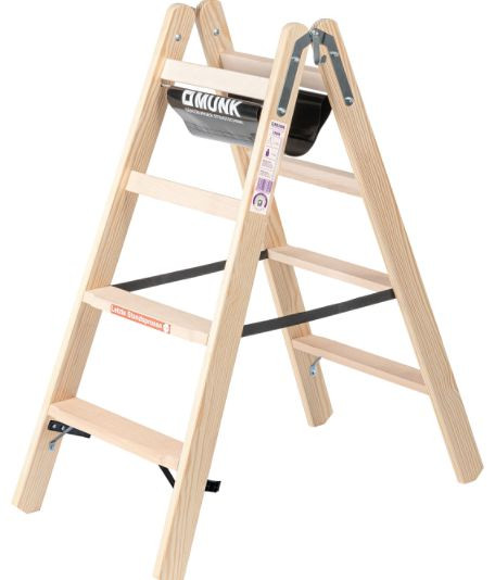 Munk Günzburger Steigtechnik Stufen-Stehleiter beidseitig begehbar Holz, 033808