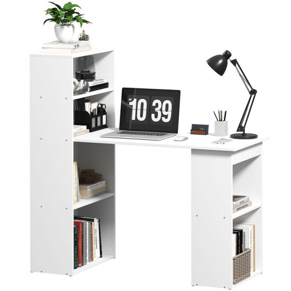 HOMCOM Schreibtisch Bürotisch Computertisch, 2 Regale, 5 Regalböden, 120 cm x 55 cm x 120 cm, Weiß, 836-069V90WT