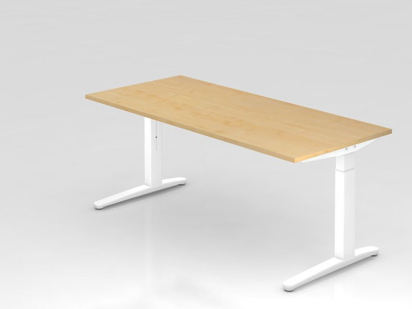 Hammerbacher Schreibtisch C-Fuß 180x80cm Ahorn/Weiß, Alu-Kufe Weiß, VXB19/3/WW