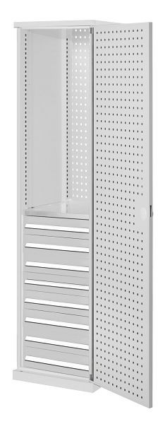 Kappes RasterPlan Schubladenschrank schmal Mod 6, 1950 x 600 x 600 mm, 7035, Lochplattentür, 1 Fachboden verzinkt, 8 Schubladen 125 mm, 1567.05.3013