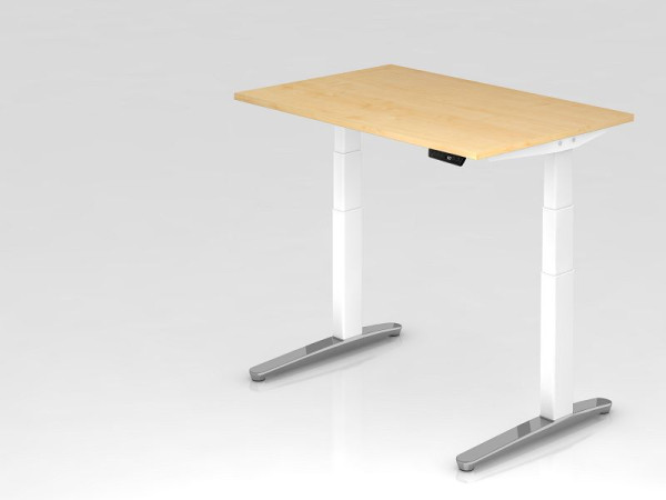 Hammerbacher Sitz-Steh-Schreibtisch elektrisch 120x80cm Ahorn/Weiß, poliert, Rechteckform, VXBHM12/3/WC