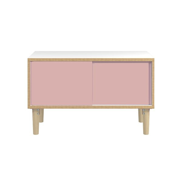 Bisley Poise Sideboard, Schiebetürenschrank mit Stahltüren und Holzfüßen aus Eiche, Farbe: pastellpink, POS1007W620