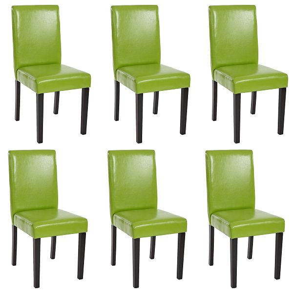 Mendler 6er-Set Esszimmerstuhl Stuhl Küchenstuhl Littau, Kunstleder, grün, dunkle Beine, 33693+33707