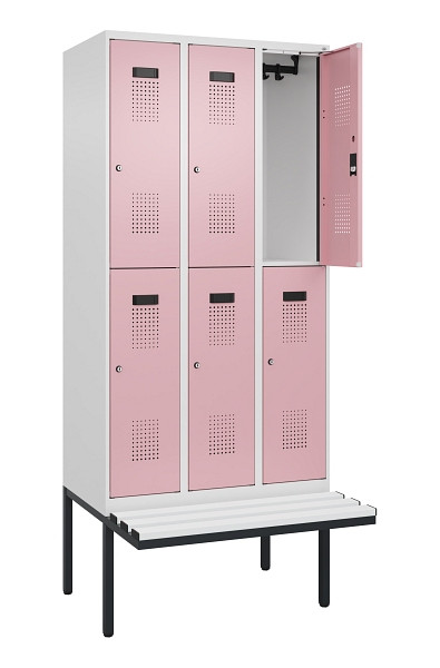 C+P Doppelstock-Spind Evolo PLUS, Bank, 6 Fächer, 2120x900x815mm, 9016/3015, Zylinderschloss, Sitzfläche Kunststoff, 0493407-30 S10126