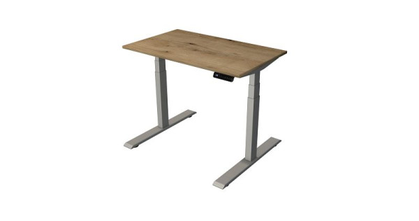 Kerkmann Kompakttisch B 1000 x T 600 mm, elektrisch höhenverstellbar von 630-1270 mm, Eiche/silber (Montage), 10188655