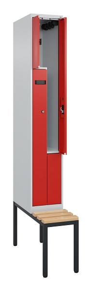 C+P Z-Spind Evolo PLUS, Bank, 2 Fächer, 2120x300x815mm, 7035/3020, Zylinderschloss, Sitzfläche Buche-Hartholz, Sitzbank, 0490537-102 S10034