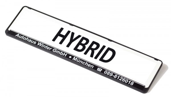 Eichner Werbeschild für Kennzeichenverstärker, Aufdruck: "HYBRID", 9219-00348