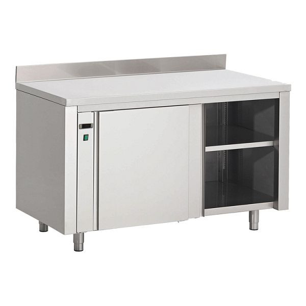 Gastro-Inox Edelstahl AISI 430 Wärmeschrank mit Aufkantung 1400x700x850mm, digitaler Thermostat & Temperaturanzeige, perforiertes Regal, 304.042