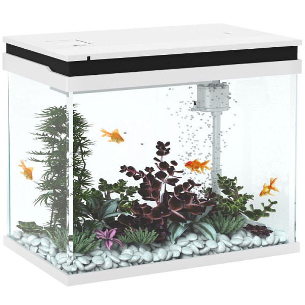 PawHut 41 Liter Glas-Aquarium mit Filtersystem, LED-Lichtern, Wasserpumpe, für verschiedene Fischarten, Weiß, D61-005V92WT