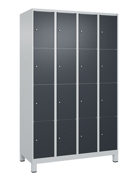 C+P Schließfachschrank Classic PLUS, Füße, 4 Abteile mit je 4 Fächern, 1950x1200x500mm, 7035/7016, 080010-404 S10008