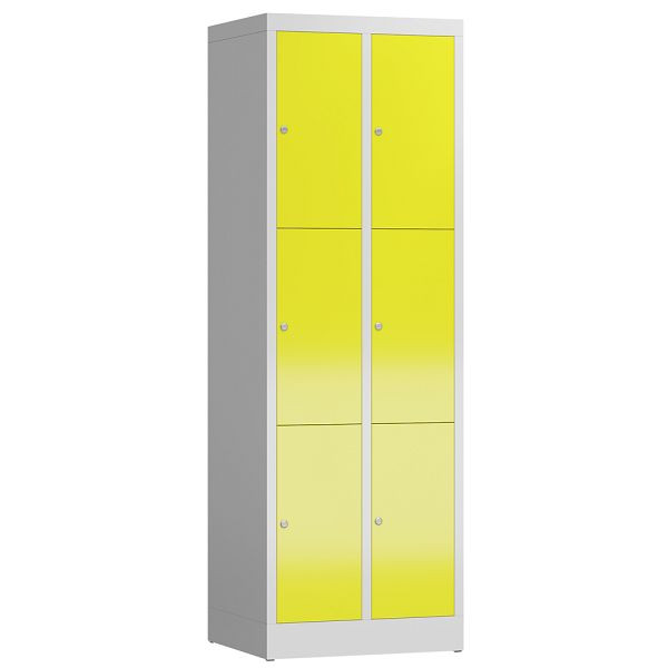 Lüllmann ClassiX Schließfachschrank, 2 Abteile à 3 Fächer, 1800 x 590 x 500 mm, lichtgrau/zinkgelb, X-520326