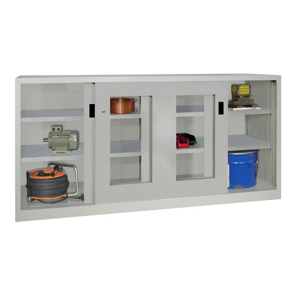 Pavoy Schwerlastschiebetürschrank 1000/2000/500, Mitteltrennwand, 4 gepulverte Fachböden; Sichtfenstertüren; Drehdruckzylinderschloss, 30330-200-591-716611