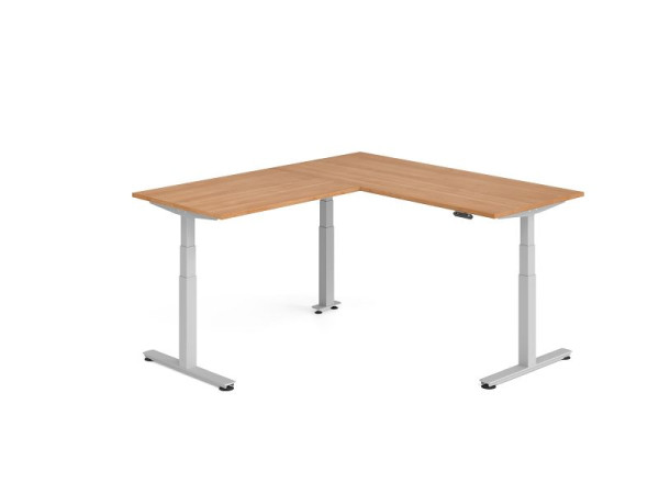 Hammerbacher Sitz-Steh-Winkeltisch 200x180cm Nussbaum/Silber, VXDSMW1912/N/S