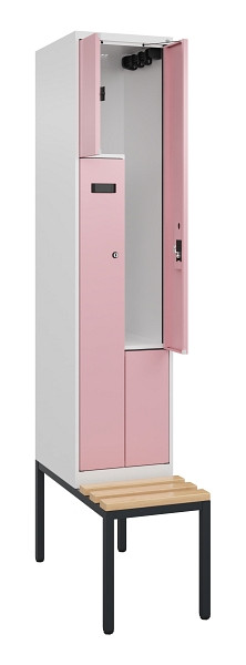 C+P Z-Spind Evolo PLUS, Bank, 2 Fächer, 2120x400x815mm, 9016/3015, Zylinderschloss, Sitzfläche Buche-Hartholz, Sitzbank, 0490537-122 S10045