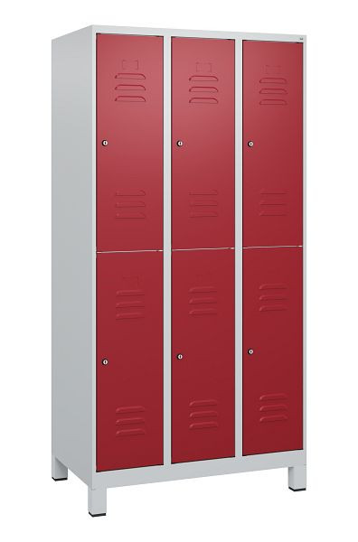 C+P Doppelstöckiger Spind Classic PLUS, Füße, 3 Abteile, 1800x900x500mm, 7035/3003, Zylinderschlösser, 0803107-30 S10016