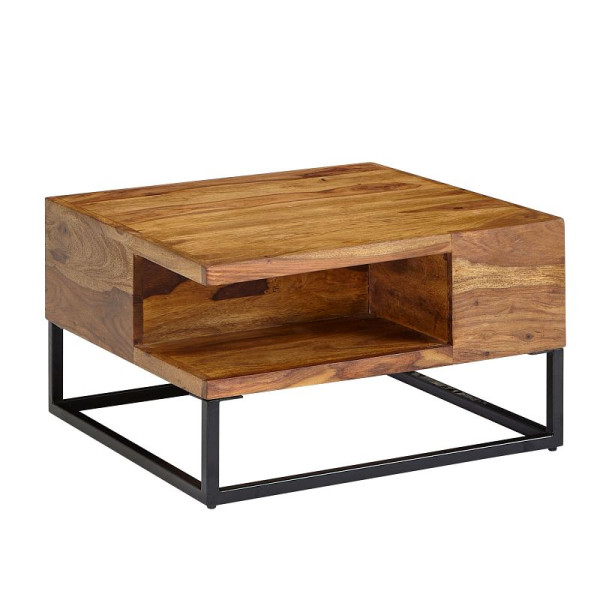 Wohnling Couchtisch 60x60x34,5 cm Sheesham Massivholz/Metall Sofatisch Eckig, Wohnzimmertisch mit Stauraum, Kaffeetisch Massiv, WL6.535