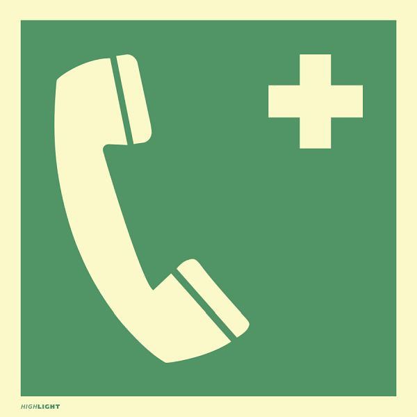 Moedel Notruftelefon, ISO 7010, Folie, langnachleuchtend, 160-mcd, 148x148 mm, 60680