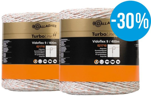 Gallagher Duopack Vidoflex 9 TurboLine Plus 2x400m weiß Kunststoffdraht, 069323