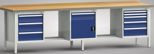 KLW Profi-Werkbank - 3000 x 700 x 905 mm L x T x H (ERGO-Version), L: 150EA/2x175EA, mittig 150EA/Tür, R: 2x50EA/100EA/125EA/175EA, WP462E-3000M45-E2092