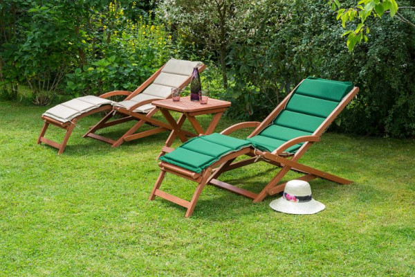 Merxx Copa Cabana Set 5-teilig, 2 Copa Cabana Schwungliege, 2 grün/beigen Wendekissen, 1 Hocker, 50 x 50 cm, FSC Eukalyptusholz, 50100-101