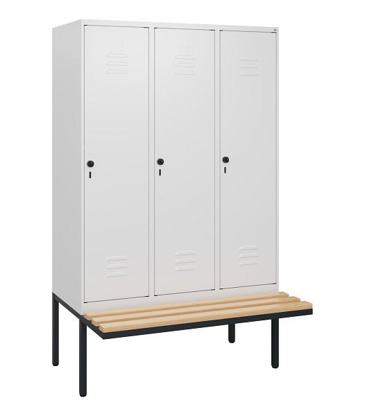 C+P Umkleidespind Classic PLUS, 3 Abteile, 1950x1200x815mm, 9016/9016, Drehriegel, Buche-Sitzleisten, 0800405-32 S10014