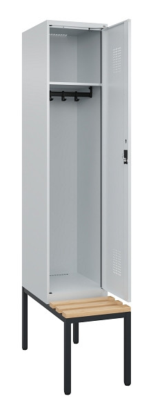 C+P Spind Evolo PLUS, 1 Abteile, 2120x400x815mm, 7035/7035, Haken 4, Zylinderschloss, Sitzfläche Buche-Hartholz, Sitzbank, 0490507-12 S10040