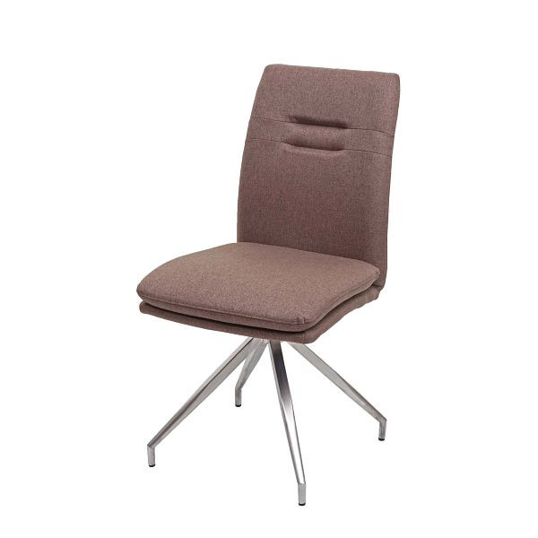 Mendler Esszimmerstuhl HWC-H70, Küchenstuhl Lehnstuhl Stuhl, Stoff/Textil Edelstahl gebürstet, braun, 73919