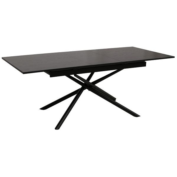 Mendler Esszimmertisch HWC-O57, Ausziehtisch Esstisch, Eisen MDF ausziehbar 160-200x90cm, Stein-Optik schwarz, 122190+122191