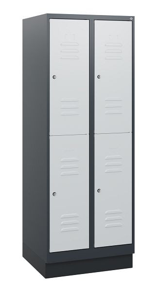 C+P Doppelstöckiger Spind Classic PLUS, Sockel, 2 Abteile, 1630x600x500mm, 7016/7035, Zylinderschlösser, 0803205-20 S10043