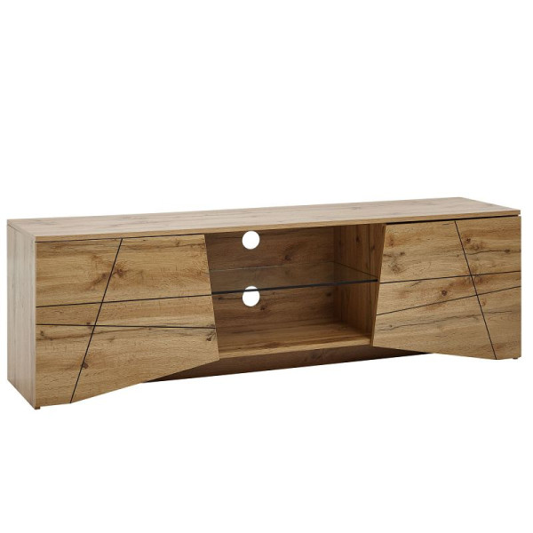 Wohnling Lowboard Holz Eiche-Dekor 160x50x40 cm TV-Kommode mit zwei Türen, Design TV-Schrank Hoch, Fernsehtisch Fernsehschrank Modern, WL6.577